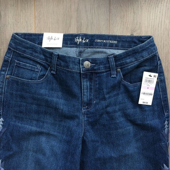 Style&Co Curvy Fit Embroidered Boyfriend Empire Je - Picture 3 of 7